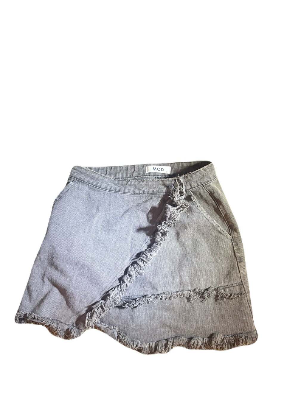 MOD Brand Denim Frayed Asymmetric Wrap Skirt